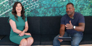 Kylie Diaz talks with host Larry Aldrich at Destinations Florida 2026 in Bradenton